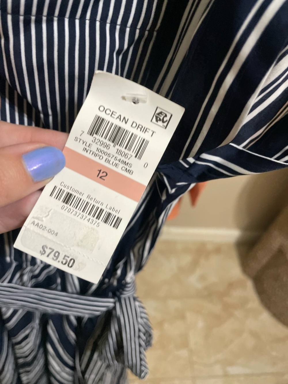 Charter Club Navy and White Vertical Stripe Shirt Dress - Picture 3 of 4